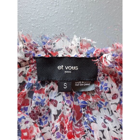 Et Vous Peasant Blouse S Red White Blue Floral Sheer Lightweight Romantic Boho - Picture 3 of 5